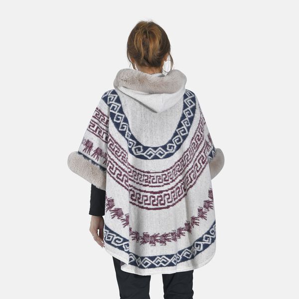 LA MAREY - Kunstfell Poncho mit Kapuze, One Size, 80x110cm, Weiß image number 2