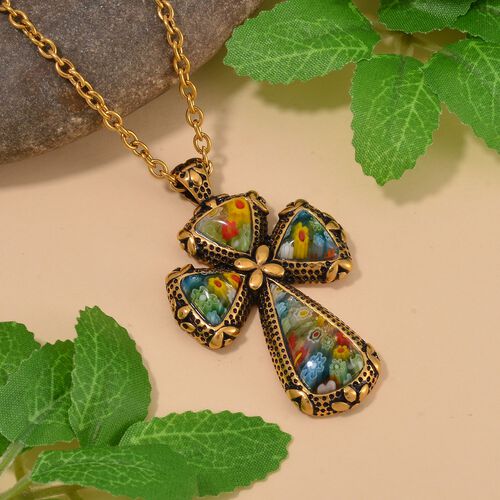 Kreuz-Anhänger im Murano-Stil mit 50cm Kette image number 1