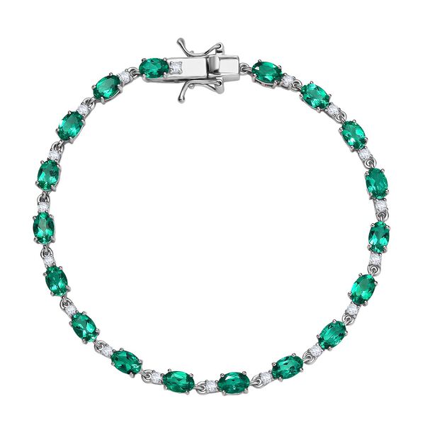 AAA Lab Created Kolumbianischer Smaragd, Lab Grown Diamant Armband ca. 20 cm 925 Silber rhodiniert ca. 7,94 ct. image number 0