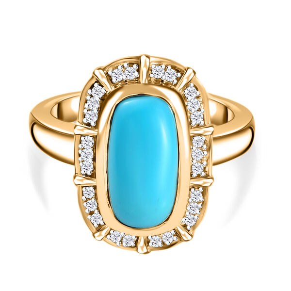 Nat&uuml;rlicher Sleeping Beauty T&uuml;rkis und Zirkon Halo Ring 925 Silber 585 Vergoldet