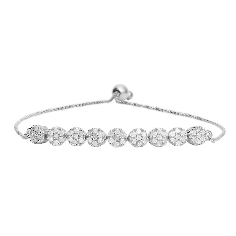 Verstellbares, florales Diamond-Armband in Silber image number 0