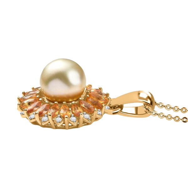 D'Joy AA goldener Südseeperlen- und gelber Saphir- und Zirkon-Anhänger mit 50cm Kette image number 4