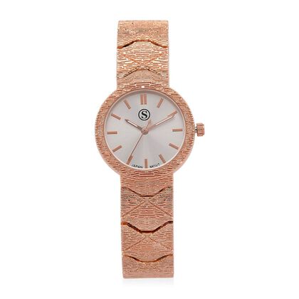 STRADA - Japanisches Uhrwerk, Wei&szlig; Zifferblatt mit Ros&eacute;goldplattiertem Alloy Armband, 20 cm