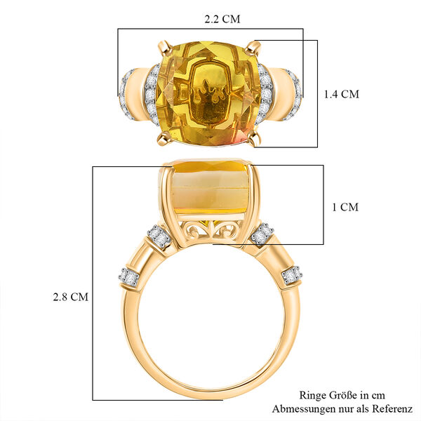 D'Joy - Feuerlinien-Design Sphaleros Quarz, Wei&szlig;er Zirkon Ring 925 Silber Gelbgold Vermeil (Gr&ouml;&szlig;e 18.00) ca. 9.12 ct image number 7