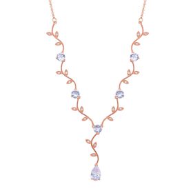 Glitzernde weiße Kristall-Lariat-Halskette mit Blättern, ca. 50 cm Reines Messing, weiß