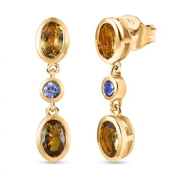 D'Joy Nat&uuml;rliche goldene Tansanit und Tansanit Ohrringe - 1,78 ct.