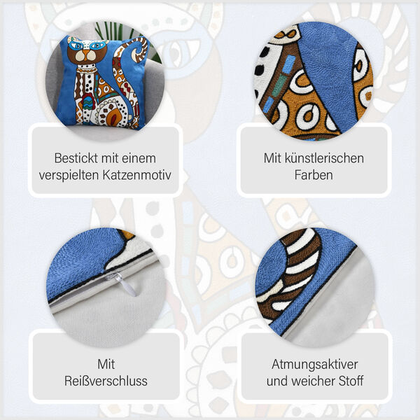 Kissenbezug, Einzelkatze in blau image number 5