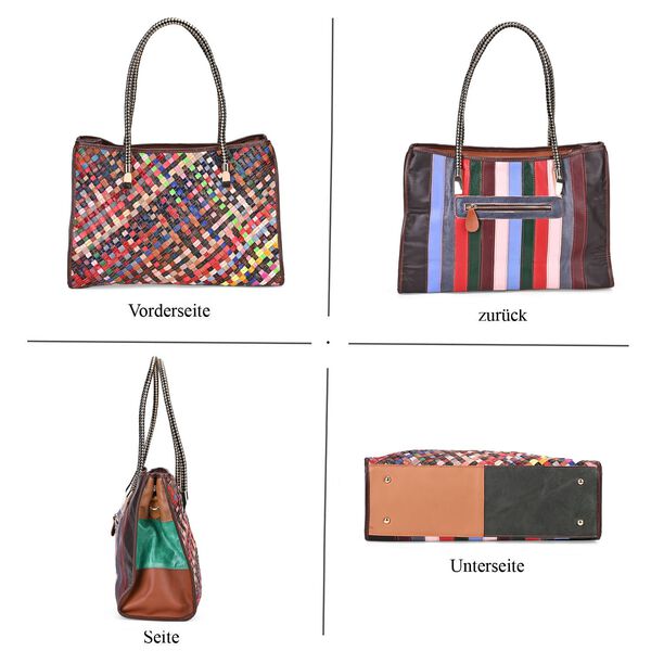 Chaos by Elsie - Echtleder Handtasche mit RFID-Schutz, Gewebtes Muster in Multicolor, 43x15x29 cm image number 4