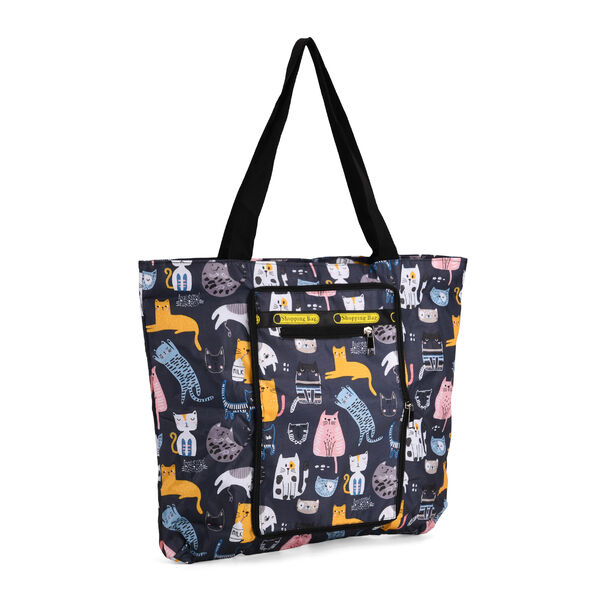 Faltbare Einkaufstasche aus wasserabweisendem Polyester, Katzendesign, 40x43 cm, Tragegriffe 22 cm, Mehrfarbig image number 5