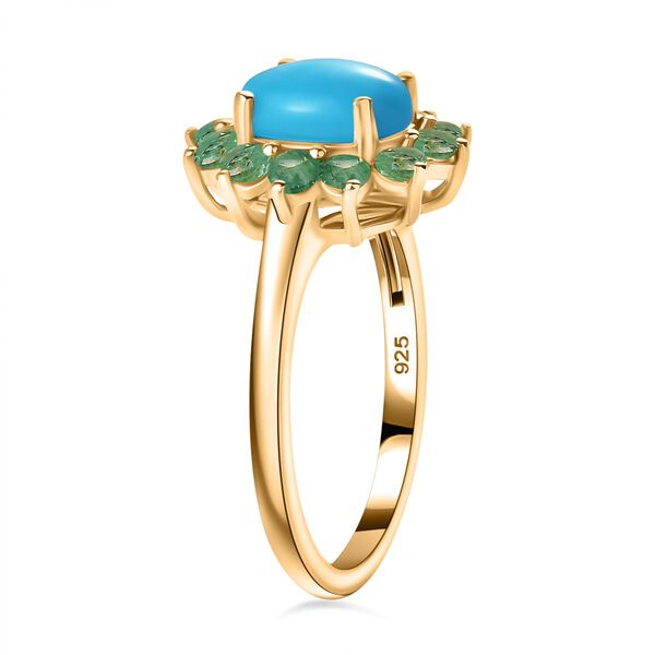 AA Amerikanischer nat&uuml;rlicher Sleeping Beauty T&uuml;rkis, Kagem Sambischer Smaragd Ring 925 Silber 750 Gelbgold Vermeil (Gr&ouml;&szlig;e 18.00) ca. 1.61 ct image number 5