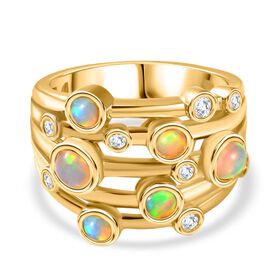 AA natürlicher, äthiopischer Welo Opal und Zirkon-Ring - 0,93 ct.