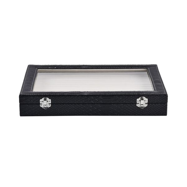 Elegante Ringbox im Edlen Drachenhaut-Design, 150 F&auml;cher, Glasfenster, Anlaufschutz, Zwei Verschlussriegel, 35x24x5.5cm, Schwarz image number 2