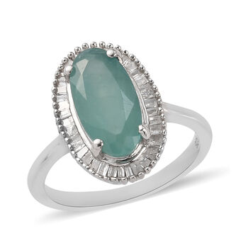 Grandidierit und Diamant Halo Ring 925 Silber Platin-&Uuml;berzug