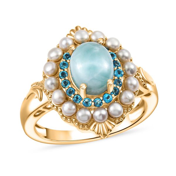 D'Joy Larimar, S&uuml;&szlig;wasser Perle und Neon Apatit Ring image number 4