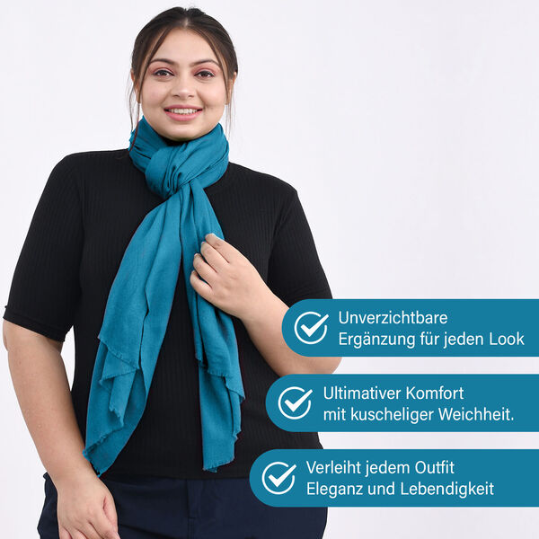 LA MAREY luxuriöser und weicher Schal aus 100% Kaschmirwolle, 70x195 cm, Türkis image number 3
