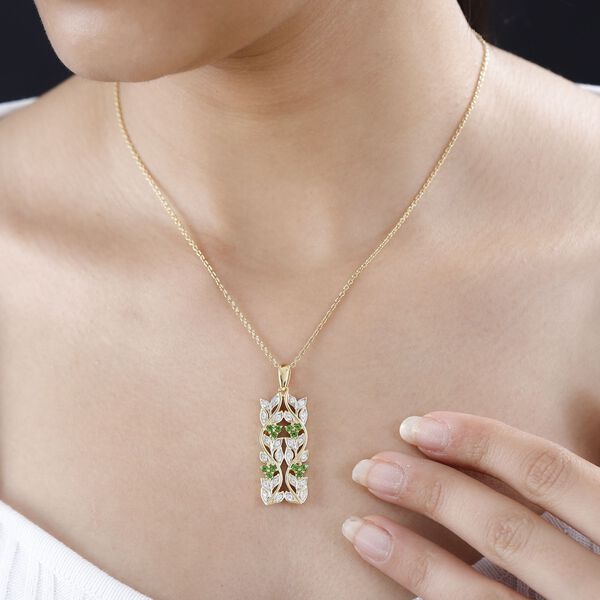 ALLORO AA Nat&uuml;rlicher Chromdiopsid und Zirkon-Anh&auml;nger mit 45cm Kette - 0,88 ct. image number 3