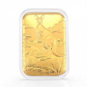 EXKLUSIVES GESCHENK - 999er Goldfolie mit K&auml;ngurumotiv (Symbol f&uuml;r St&auml;rke und Fortschritt), ca. 26x40 mm, ca. 10 mg