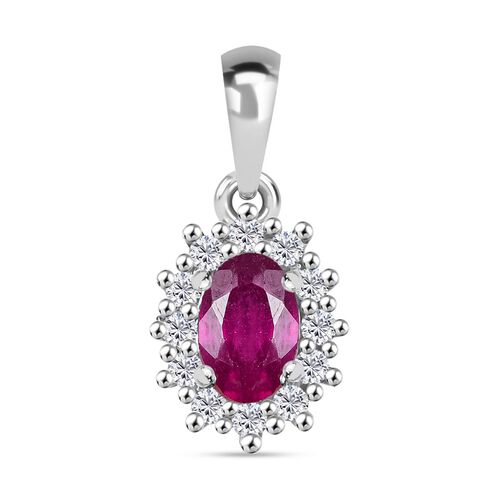 Afrikanischer Rubin (Fissure gefüllt), Weißer Zirkon Anhänger 925 Silber platiniert ca. 0.91 ct image number 0