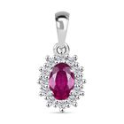 Afrikanischer Rubin (Fissure gefüllt), Weißer Zirkon Anhänger 925 Silber platiniert ca. 0.91 ct