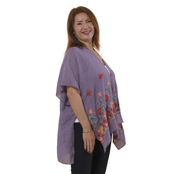 TAMSY- bestickter Kimono mit Blumenmuster, One Size, Lila image number 3