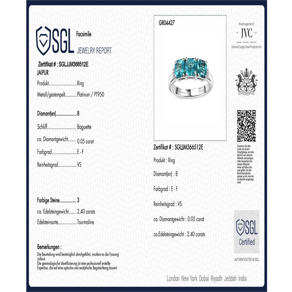 RHAPSODY - AAAA Lagunen Turmalin (ASSCHER SCHLIFF), Weißer Diamant SGL zertifiziert Ring 950 Platin (Größe 17.00) ca. 2.28 ct image number 8