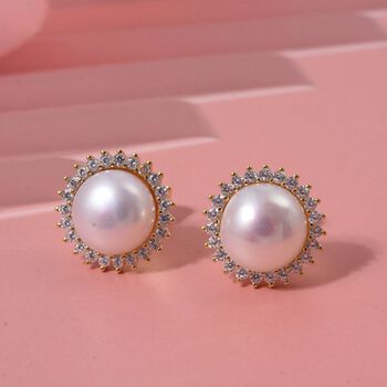 S&uuml;&szlig;wasser Perle (10 mm), Wei&szlig;er Zirkonia Ohrringe 925 Silber vergoldet