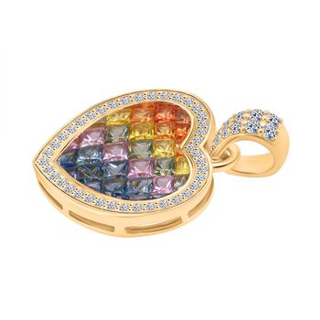 LUXURIANT AAA mehrfarbiger Saphir und Labor Diamant Anh&auml;nger in 585 Gold - 5,22 ct.