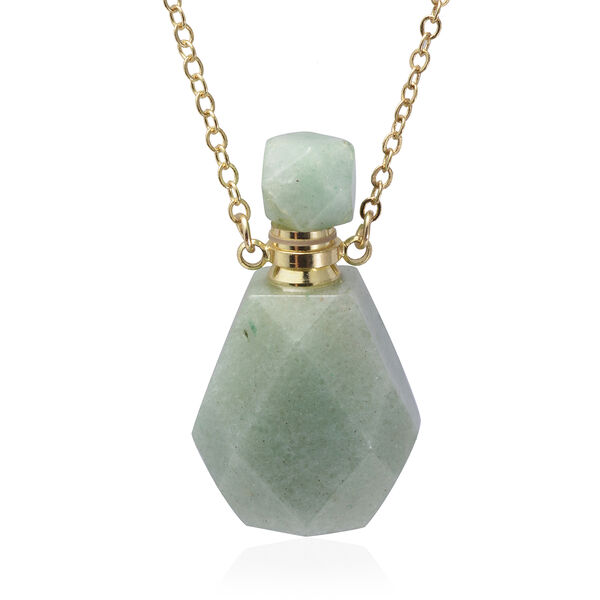 Gr&uuml;ner Aventurin Parf&uuml;mflaschen-Anh&auml;nger mit Kette, 50 cm, Messing ca. 69,00 ct image number 0