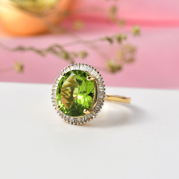 DAS GRößTE PERIDOT ANGEBOT DES JAHRES - D'Joy AAA Peridot, Weißer Diamant Ring 925 Silber 750 Gelbgold Vermeil (Größe 20.00) ca. 5.43 ct image number 1