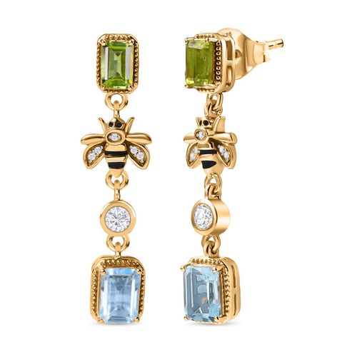 Giuseppe Perez Himmelblauer Topas, Peridot Ohrringe 925 Silber 750 Gelbgold Vermeil ca. 4.26 ct image number 0
