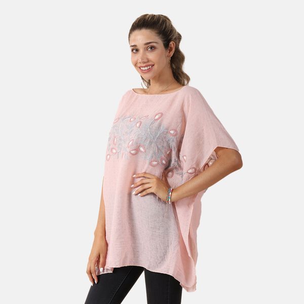 T-Shirt mit Blumen-Stickerei, Rosa, Einheitsgr&ouml;&szlig;e&nbsp; image number 4