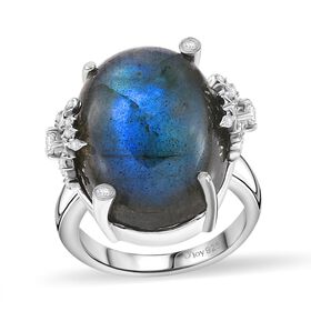 GP Kollektion - AAA Labradorit, Weißer Zirkon Ring 925 Silber rhodiniert (Größe 17.00) ca. 18,65 ct
