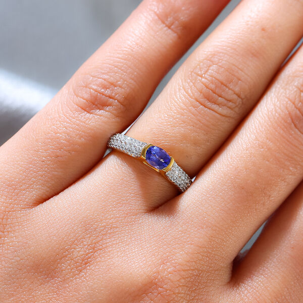 AA Tansanit und Zirkon-Ring, 925 Silber Gelbgold Vermeil  ca. 0,86 ct image number 3