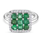 AAA Smaragd, Weißer Zirkon Ring 925 Silber rhodiniert (Größe 21.00) ca. 1,70 ct