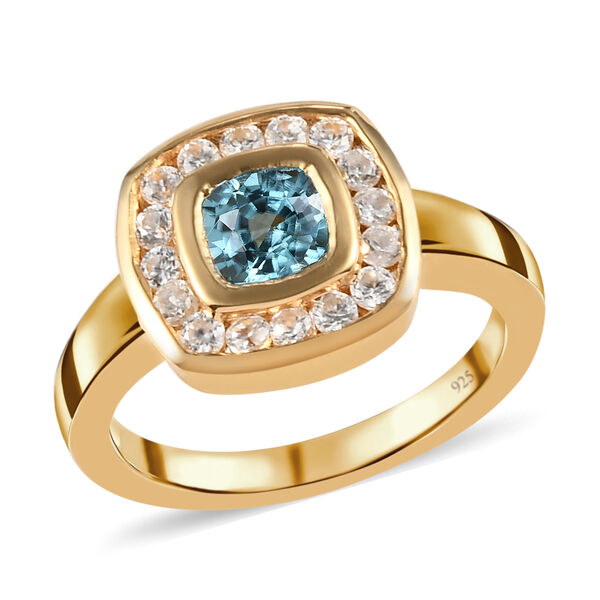 Kambodschanischer blauer Zirkon und Wei&szlig;er Zirkon Ring 925 Silber vergoldet image number 4