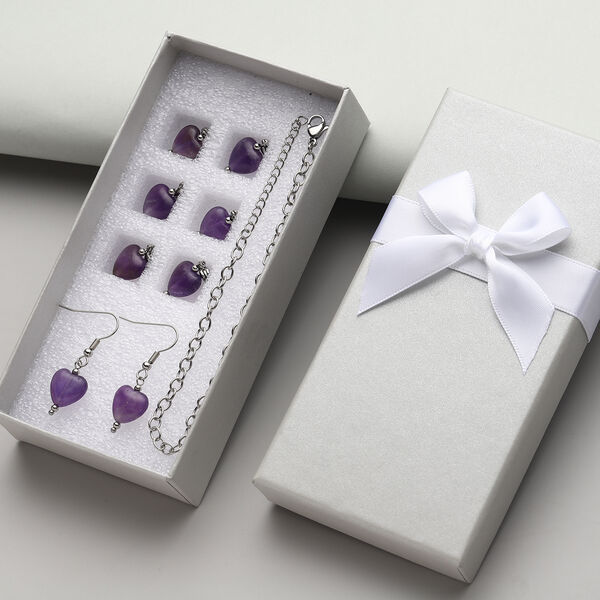 2er - Set afrikanische Amethyst-Ohrringe und Armband, ca. 19 cm, Edelstahl ca. 52.50 ct image number 2