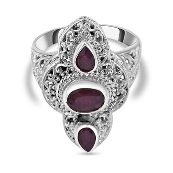 Royal Bali Kollektion - Afrikanischer Rubin (Fissure gef&uuml;llt) Ring 925 Silber (Gr&ouml;&szlig;e 16.00) ca. 2.37 ct