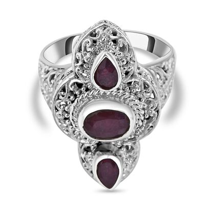 Royal Bali Kollektion - Afrikanischer Rubin (Fissure gef&uuml;llt) Ring 925 Silber (Gr&ouml;&szlig;e 16.00) ca. 2.37 ct