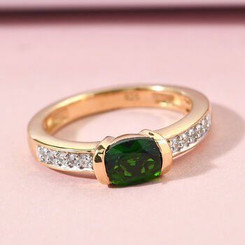 Nat&uuml;rlicher Chromdiopsid und Zirkon-Ring, 925 Silber vergoldet  ca. 0,92 ct