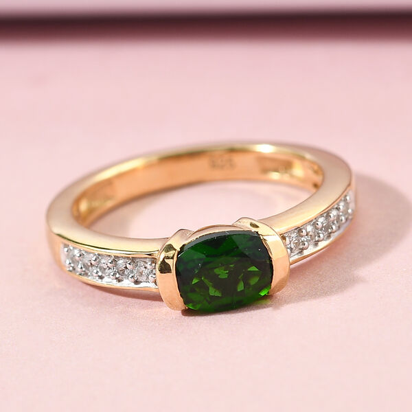 Nat&uuml;rlicher Chromdiopsid und Zirkon-Ring, 925 Silber vergoldet  ca. 0,92 ct image number 2