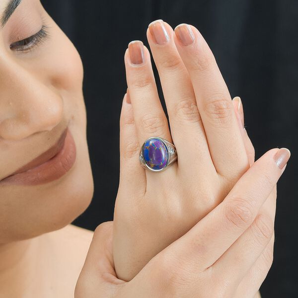 Lila T&uuml;rkis, Wei&szlig;er Topas Ring, Edelstahl (Gr&ouml;&szlig;e 21.00) ca. 9.04 ct image number 3