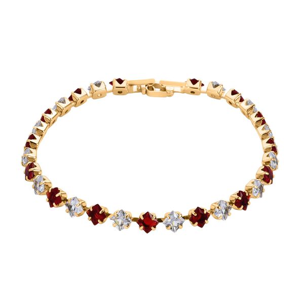 Granat Zirkonia, Wei&szlig;er Zirkonia Schmuckset Nickelfreies Messing, Goldfarben image number 6