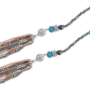 2er Set mehrschichtiger Halsketten und Ohrringe, Blaue, braune und champagnerfarbene Kristallperlen und wei&szlig;e Kristalle