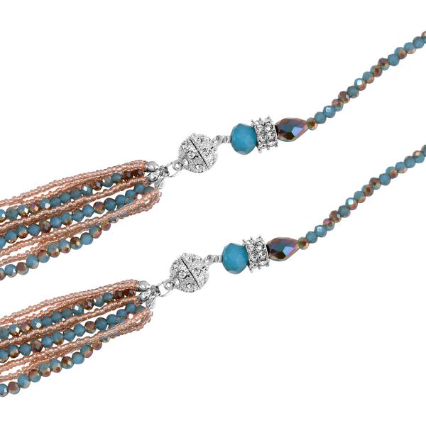 2er Set mehrschichtiger Halsketten und Ohrringe, Blaue, braune und champagnerfarbene Kristallperlen und weiße Kristalle image number 4