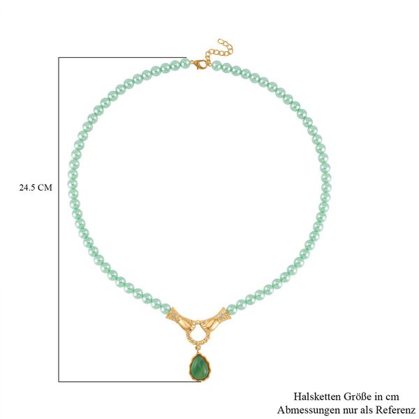 Verde Onyx, Gr&uuml;ne Muschelkernperle (8 mm) Halskette ca. 60 cm mit 5 cm extender, Gelb image number 4