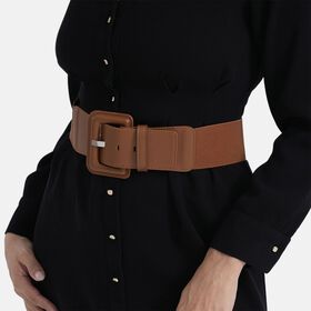 Tailleng&uuml;rtel mit quadratischer Schnalle, Breiter Stretch, 45 x 6 cm, Karamell