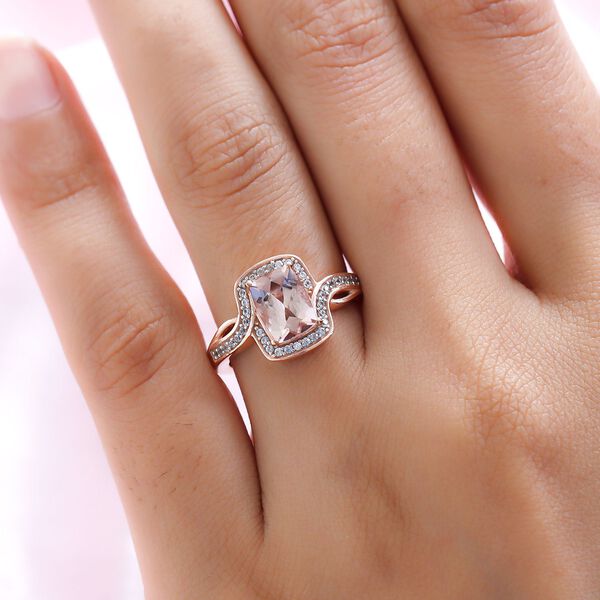 Morganit und wei&szlig;er Zirkon-Ring, 925 Silber Ros&eacute;gold Vermeil  ca. 1,58 ct image number 3