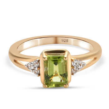 Nat&uuml;rlicher Peridot und Zirkon-Ring, 925 Silber vergoldet (Gr&ouml;&szlig;e 16.00) ca. 1,19 ct
