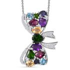 Natürlicher Chromdiopsid, Rhodolith Granat Anhänger mit Kette, 925 Silber rhodiniert ca. 5,01 ct.