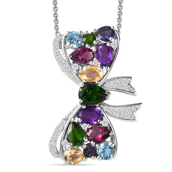 Nat&uuml;rlicher Chromdiopsid, Rhodolith Granat Anh&auml;nger mit Kette, 925 Silber rhodiniert ca. 5,01 ct.